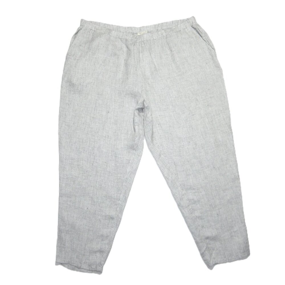 NWT Eileen Fisher Tapered Ankle in Soft White Check Print Organic Linen Pants 2X